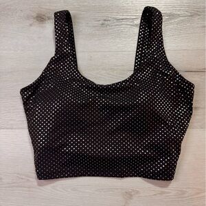 Zyia Girls Night Out Black and Silver  Polka Dot Cropped Bra Top, est Size Small